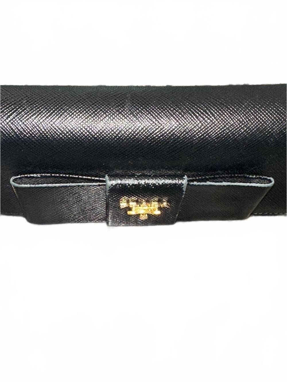 Prada Black Saffiano Bow Continental Card Holder Wallet - Picture 7 of 9